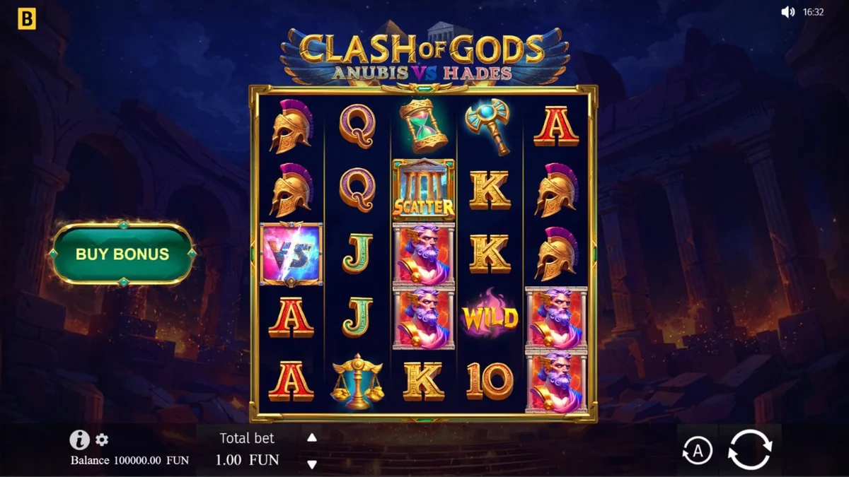 Mobile gameplay interface ng Clash of Gods: Anubis vs Hades slot